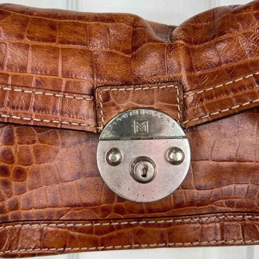 MICHAEL Michael Kors Brown Crocodile Embossed Shoulder Bag Chain Strap Purse - Image 4