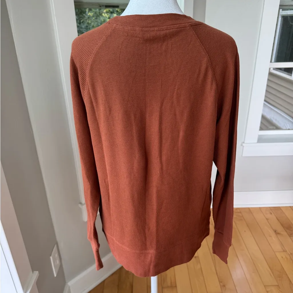 Eddie Bauer Rust Orange Thermal Cotton Long Sleeve Top Sweatshirt Pockets XS - Image 10