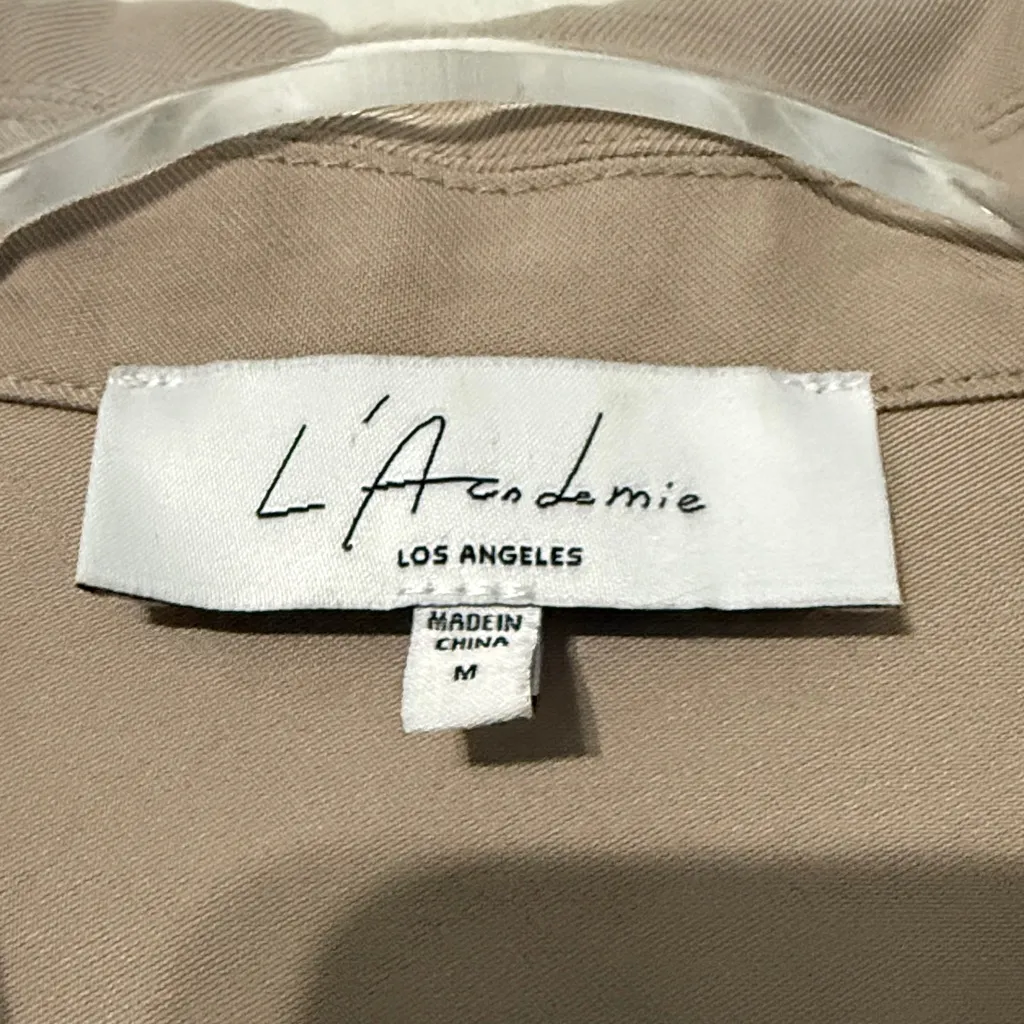 L'Academie Dylan Romper Khaki Twill Button Front Long Sleeve Pockets Medium - Image 5