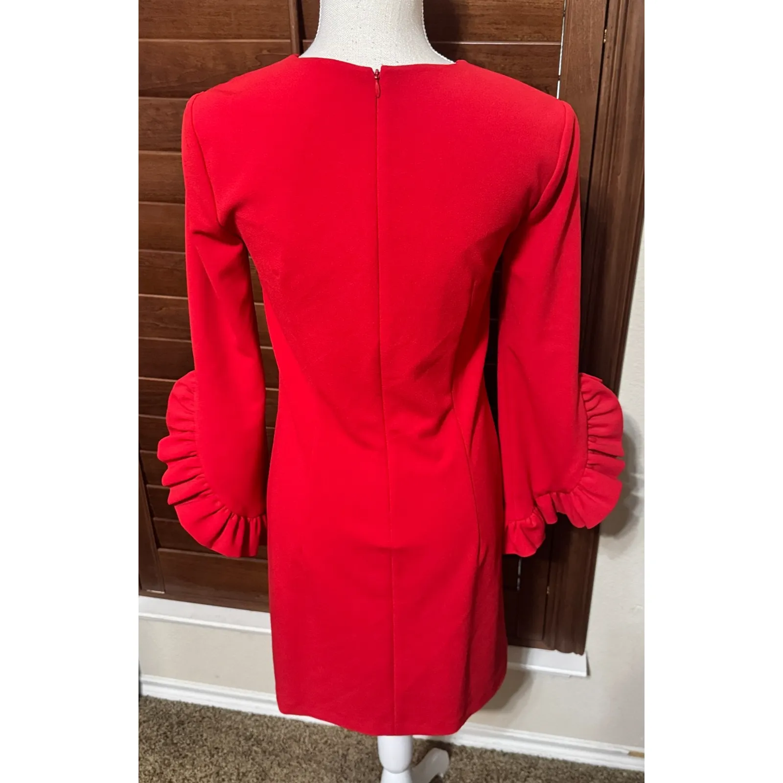 HILARY RADLEY For Katherine Barclay Red Ruffle Bell Sleeve Dress XS cocktail - Image 3