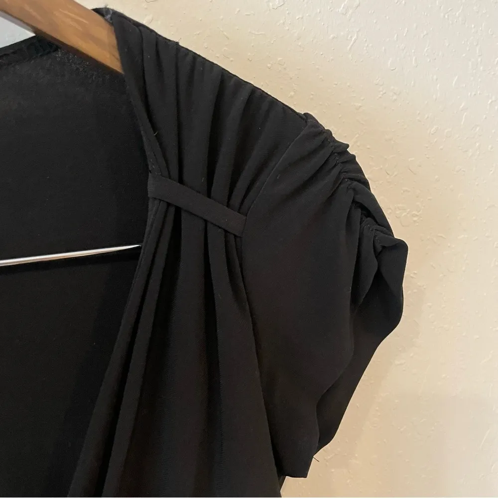 Black Faux Wrap Buckle V Neck Dress - Image 6