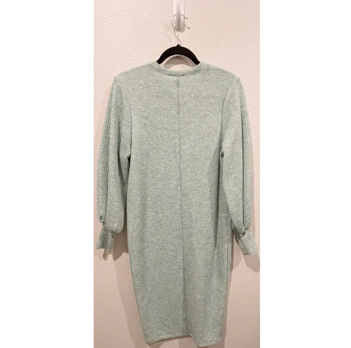 Green Ribbed Knit Long Sleeve Crew Neck Sweater Dress - Image 8