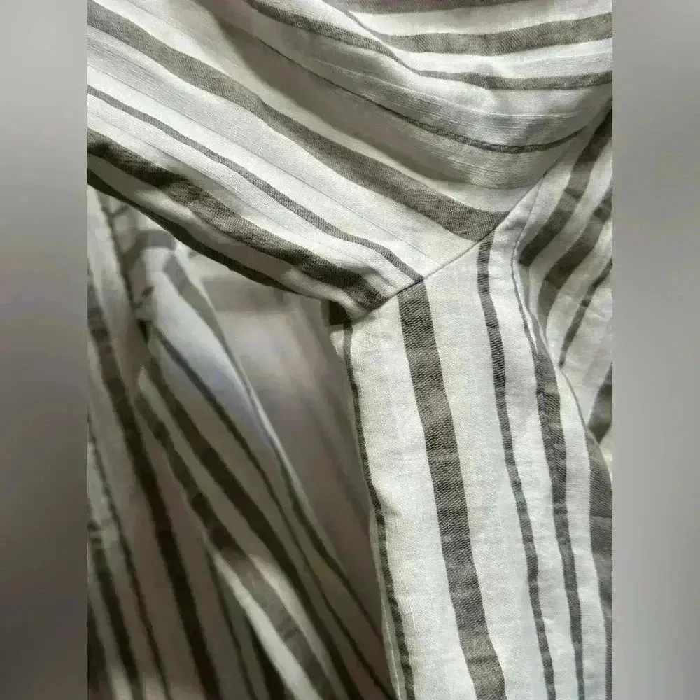 Lavender Brown White & Grey Striped Linen Lightweight Blazer Coastal Cozy - Image 7