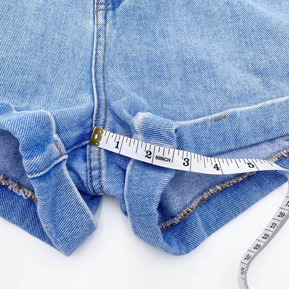 PacSun Mom Shorts Medium Wash Blue Denim Cuffed High Waisted Jean Short Size 25 - Image 9