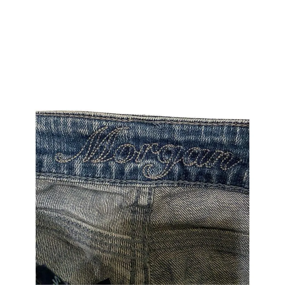 Delias Morgan Low Rise Distressed Jeans Straight Leg Medium Wash Denim Blue Size 4 - Image 6