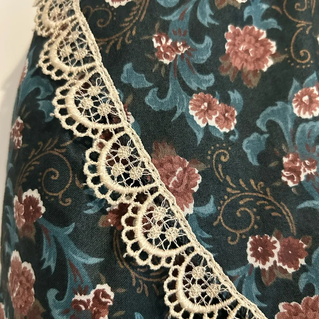 Gunne Sax Vintage Jessica McClintock Floral Prairie Dress Blue Green Size 7 - Image 5