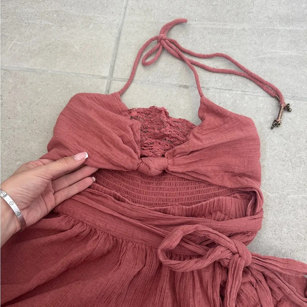 intimately Free People rust linen/cotton mini wrap halter dress - XS - Image 3