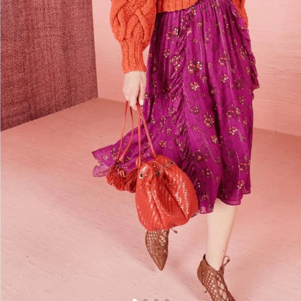 Ulla Johnson Torri Skirt Magenta Metallic Asymmetrical Midi Skirt Size 4 Small - Image 3