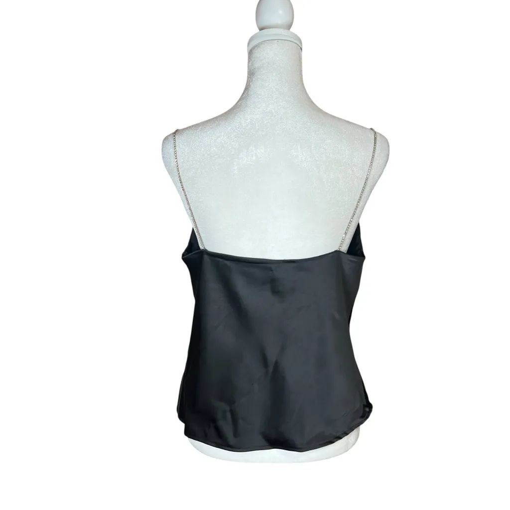 House of Harlow 1960 Black Satin Slinky Cami Top Rhinestone Draped Glam Sz XS - Image 5