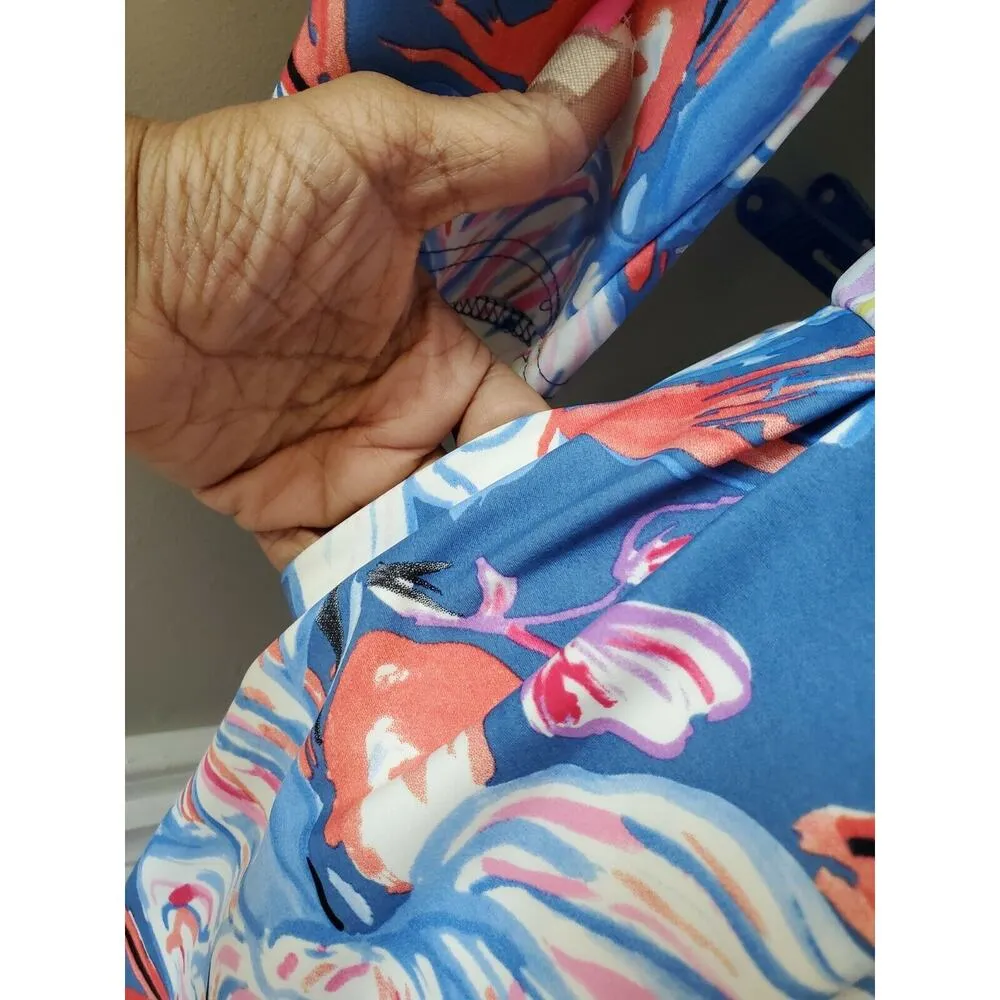 Aryeh Women's Floral Blue Nylon Round Neck Long Sleeve Knee Length Dress Size S - Image 5