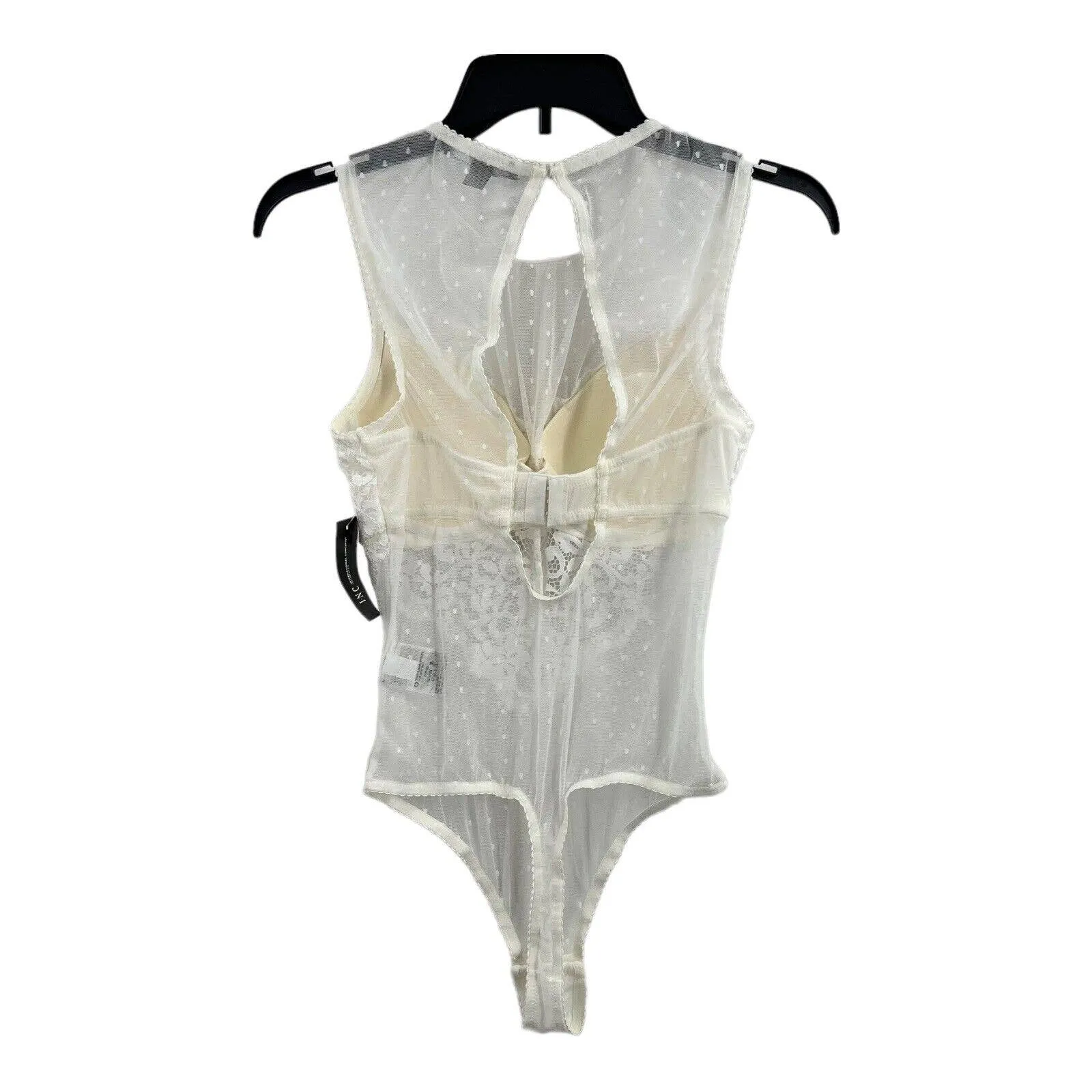 INC INTERNATIONAL CONCEPTS‎ Cupped Swiss Dot Lingerie Thong Bodysuit White M New Size M - Image 3