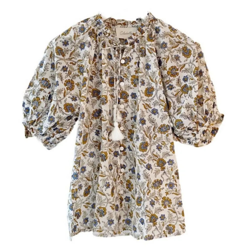 💕CLEOBELLA💕 Helena Puff Sleeve Peasant Blouse ~ Floral Polka Print Medium NWT - Image 3