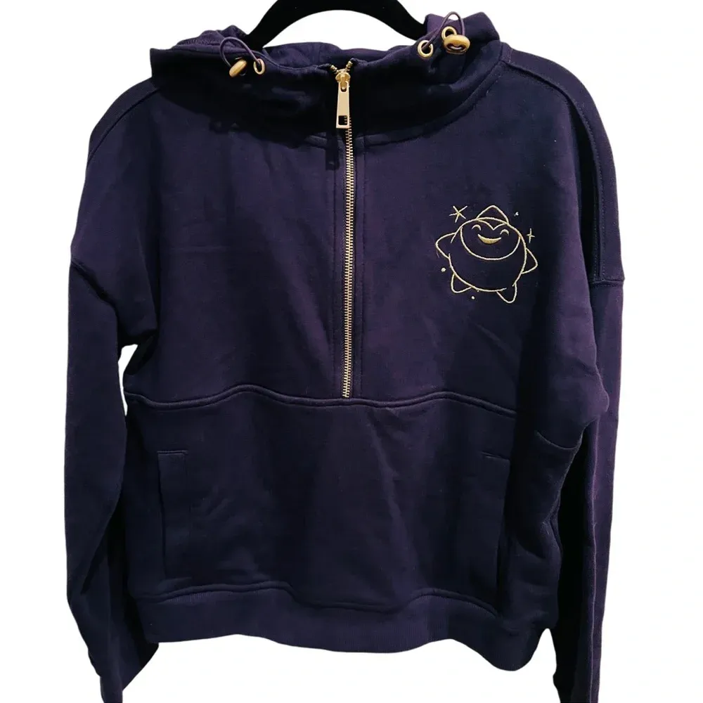 Disney Hoodie Womens Purple Gold Wish Star Look Up Half Zip Size Small - Image 2