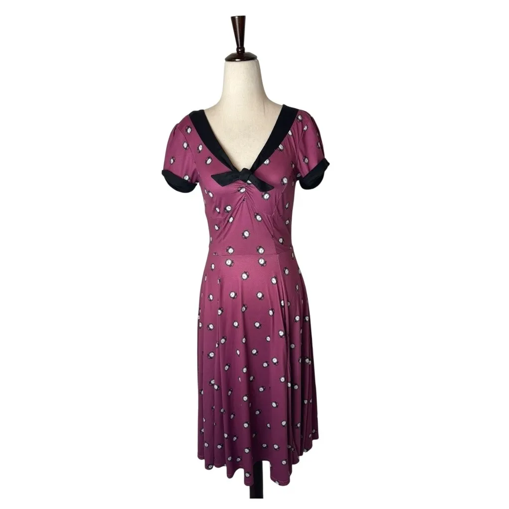 Unique Vintage x GB Dress Women‎ XS Purple Fit and Flare Clock Print Retro Boho - Image 2