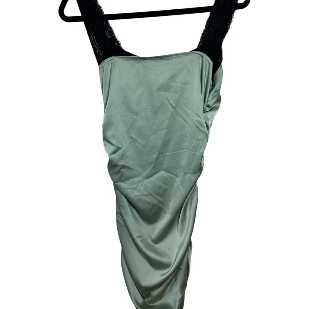 Cider Light Green with Black Lace Shoulder Straps Slip Dress Side Rouching SZ‎ M - Image 3
