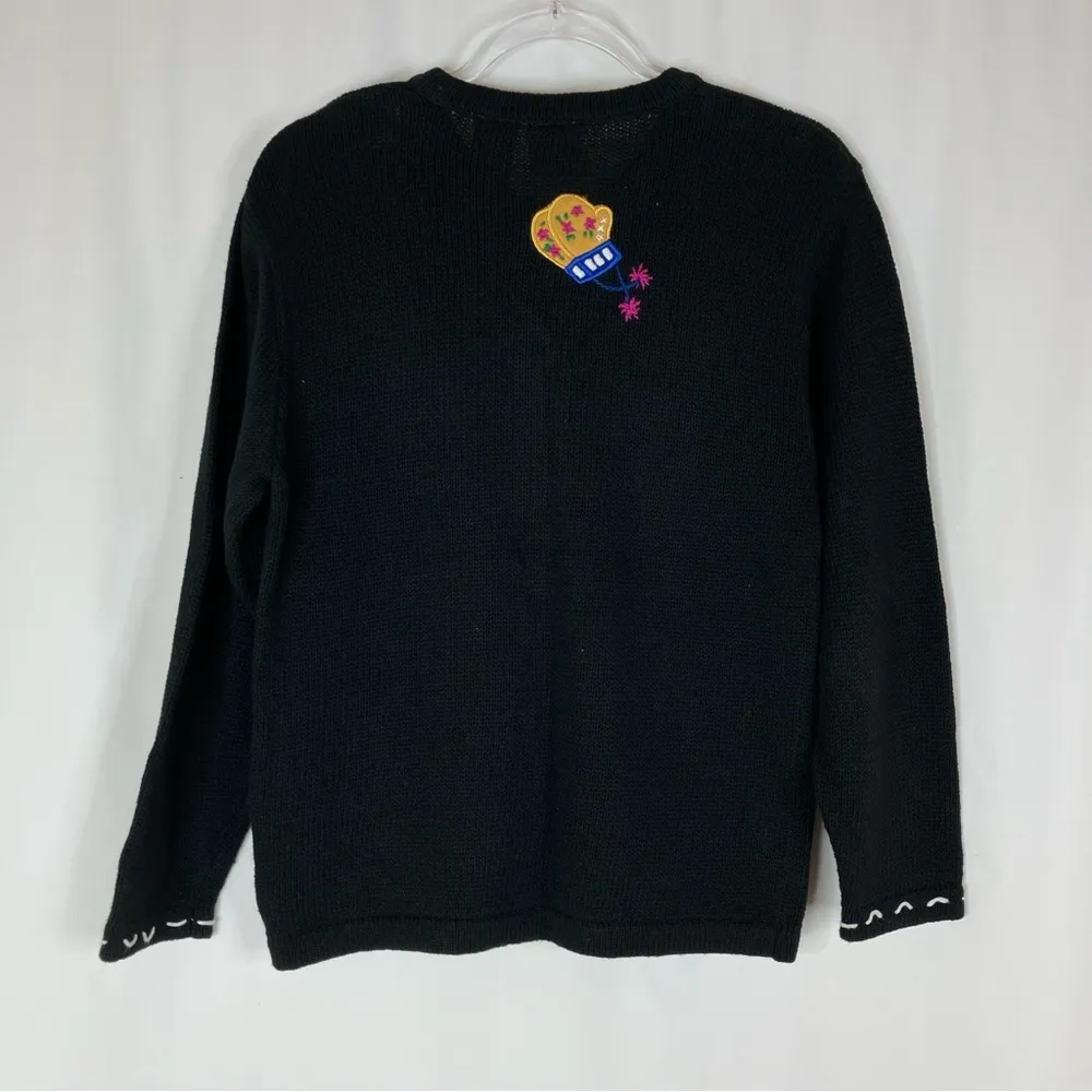Bobbie Brooks | Vintage Winter Sweater Black Cardigan Gloves Hats Embroidered SM - Image 5
