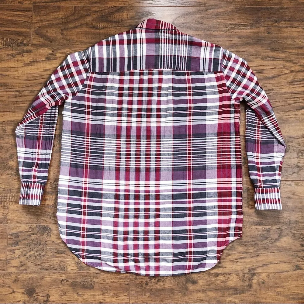 Madewell • oversized boyshirt Kenwood Plaid buttondown shirt burgundy cotton XXS - Image 11