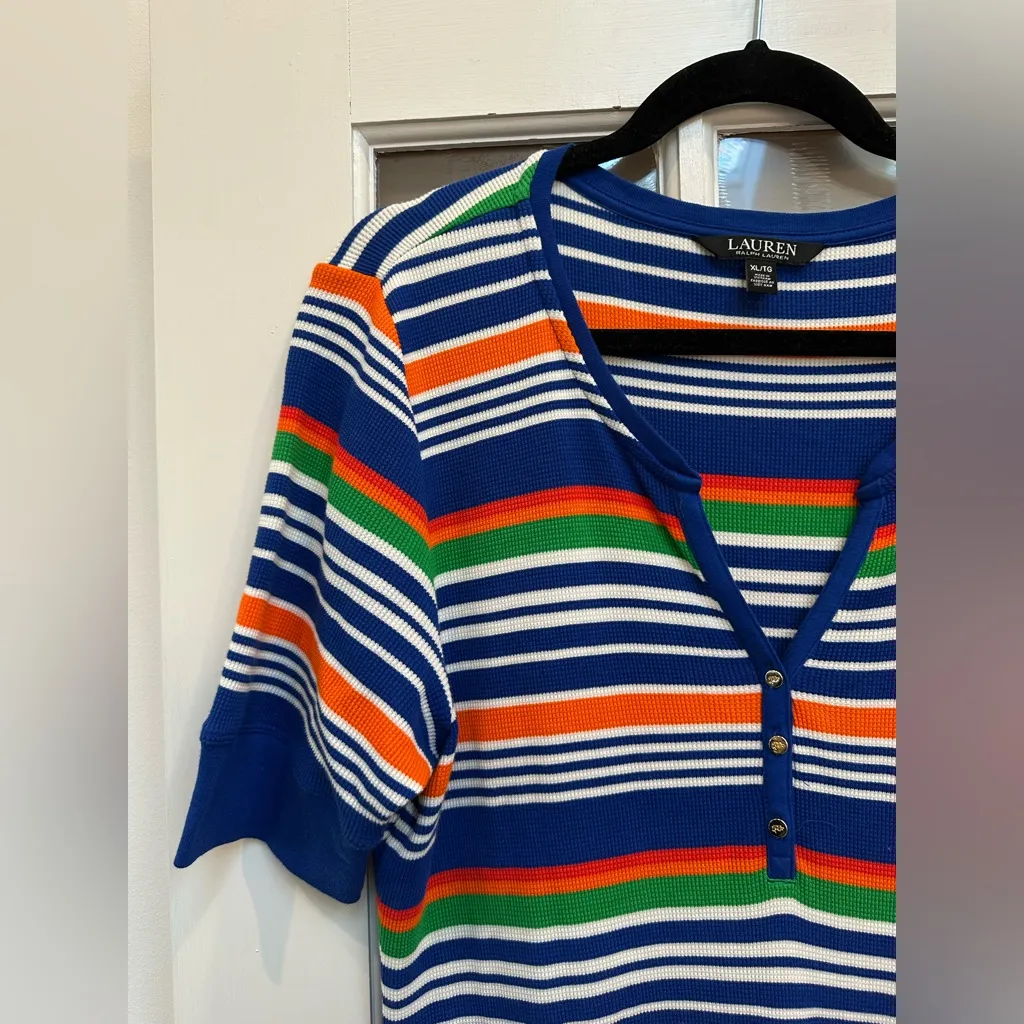 LRL Lauren Ralph Lauren Black Label Stripe Henley Preppy Maxi Midi Dress Size XL - Image 3