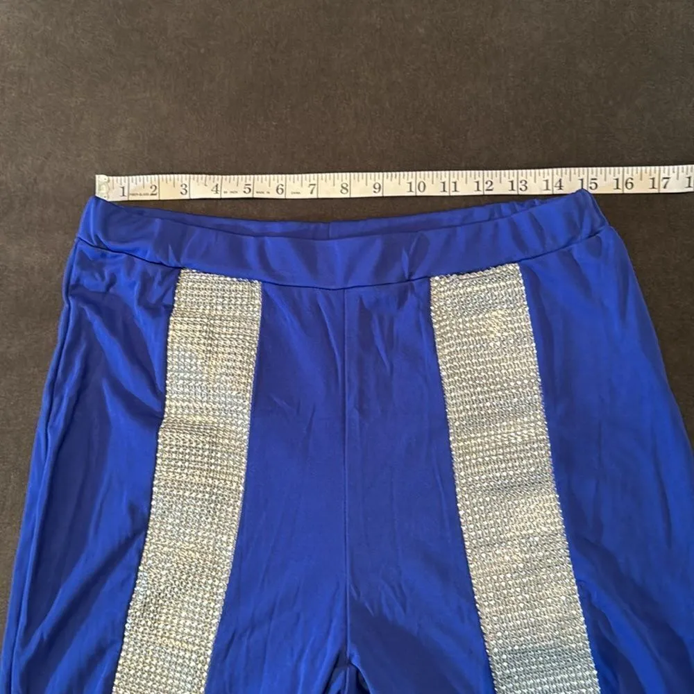 Women’s Sexy Bodycon Blue & Silver Studded Crop Top & Pencil Pants Size XL NWOT - Image 8