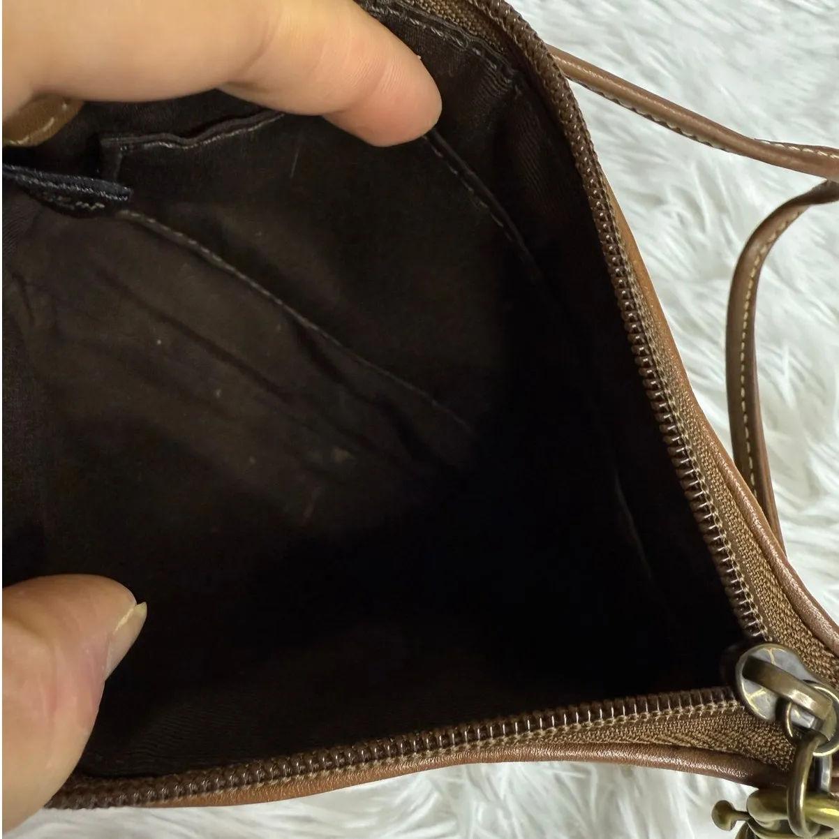 COACH Brown Signature Stub Suede Canvas Wristlet - Image 5