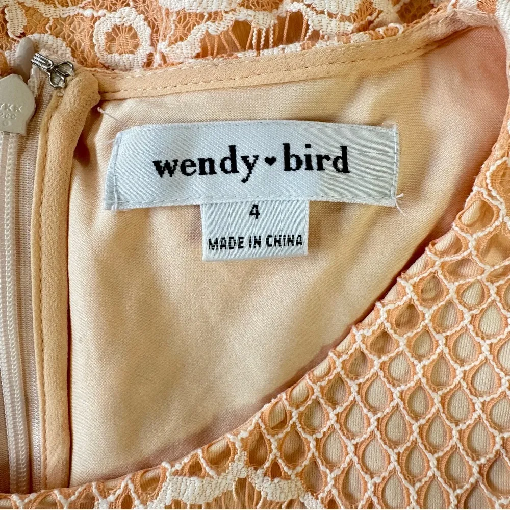 Pale Orange Peach Sheer Mesh Lace Overlay Fairy Dress 3/4 Sleeves Wendy Bird - Image 12