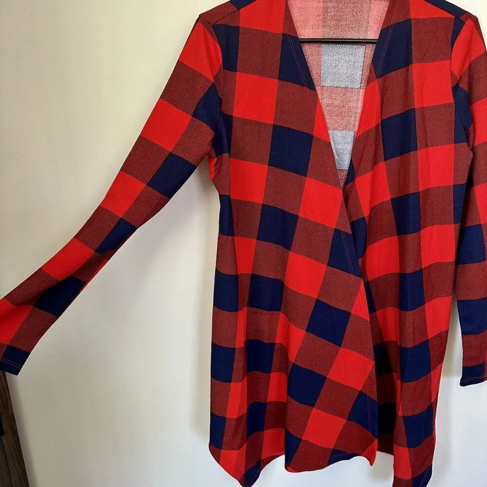 Red Plaid Open Lightweight Cardigan - Medium (6) - Image 2