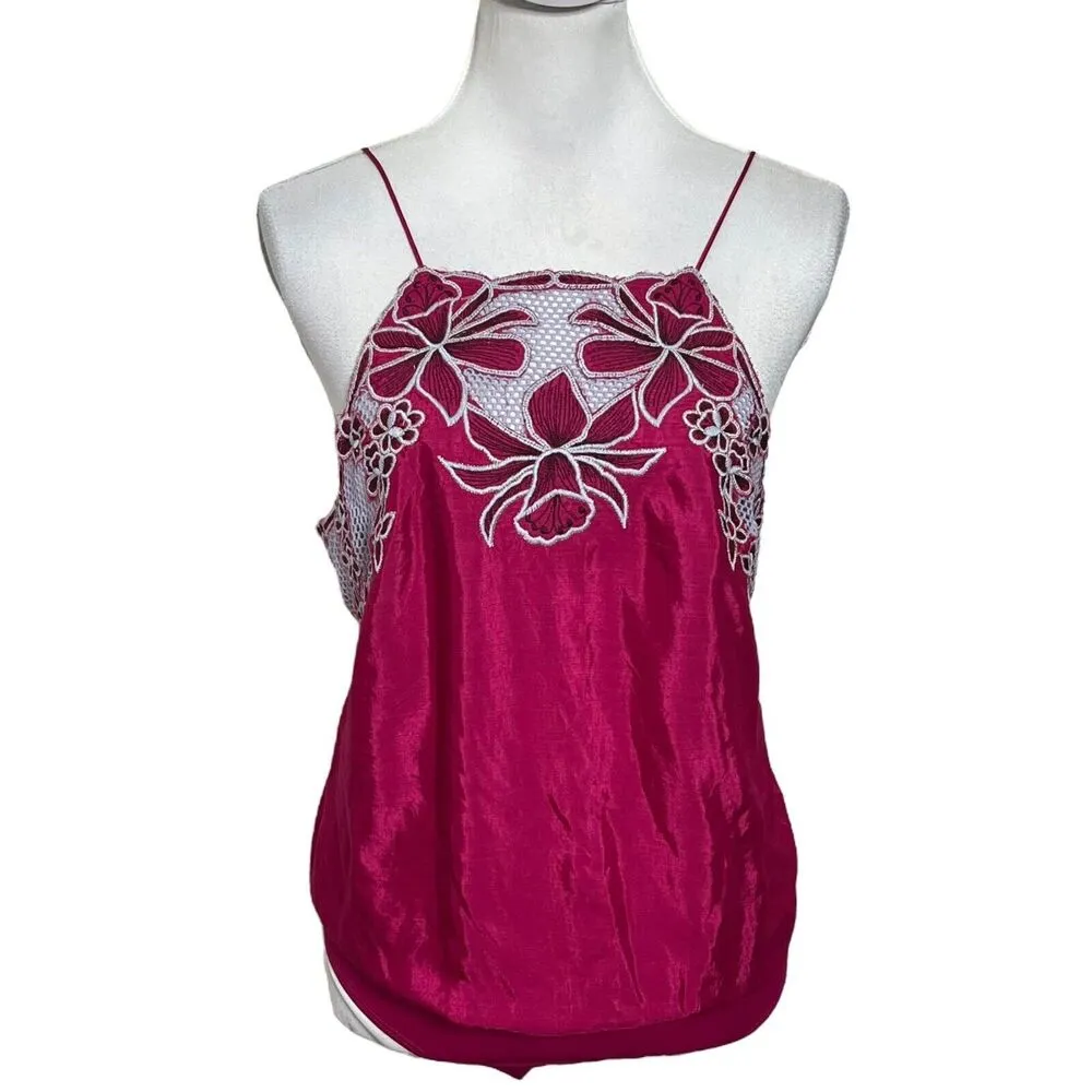 Free People Love This Bodysuit Women’s Size XS Pink Embroidered Cutout Mesh - Image 3
