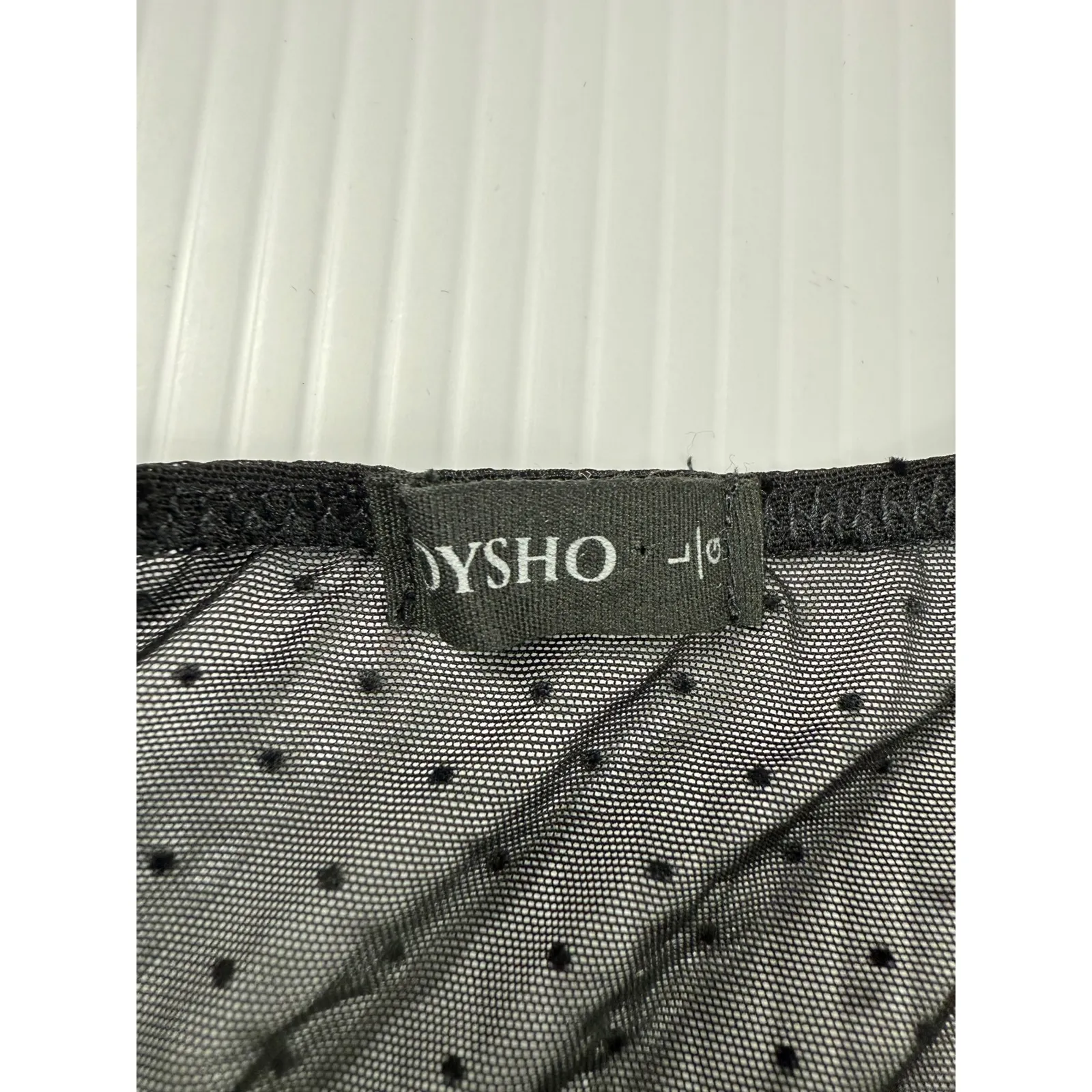 OYSHO Body Sheer Polka Dot Long Sleeve Top Black‎ L - Image 4