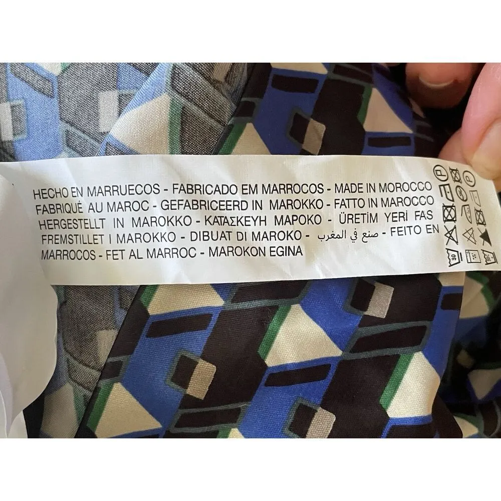 Zara Blue Geometric Print Mini Dress Ruched Long Sleeve Size S - Image 6