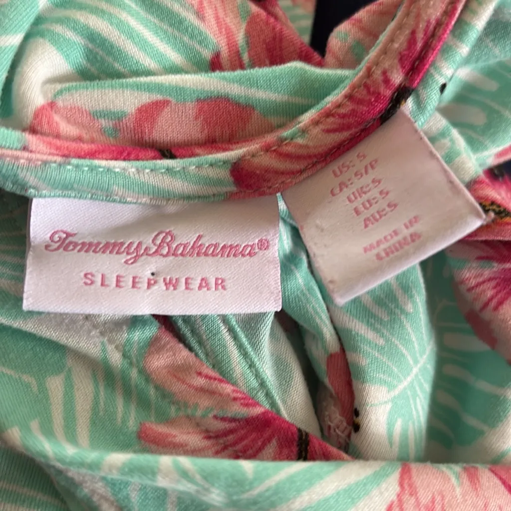 Tommy Bahama Sleepwear Tropical Floral Sleeveless Night Gown Sz S Pink Green - Image 5