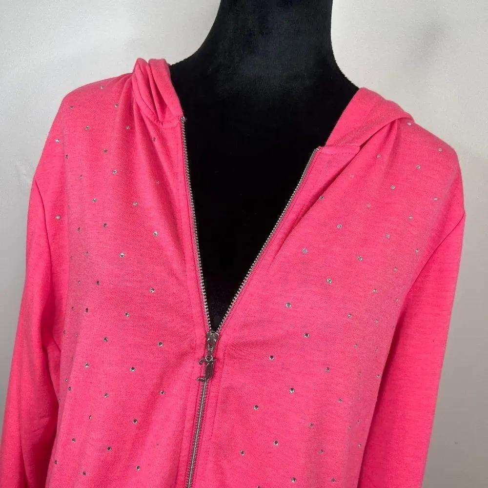 Juicy Couture 90s Y2K Style Pink Studded Hoodie Zip Up Sweatshirt - Image 4