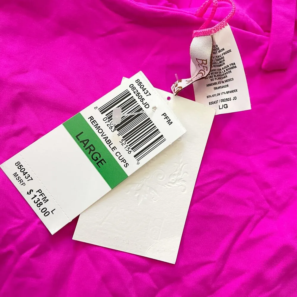 BECCA Santorini Sarai One Piece Swimsuit Plunge Neck Pink Flame Size Large NEW - Image 7