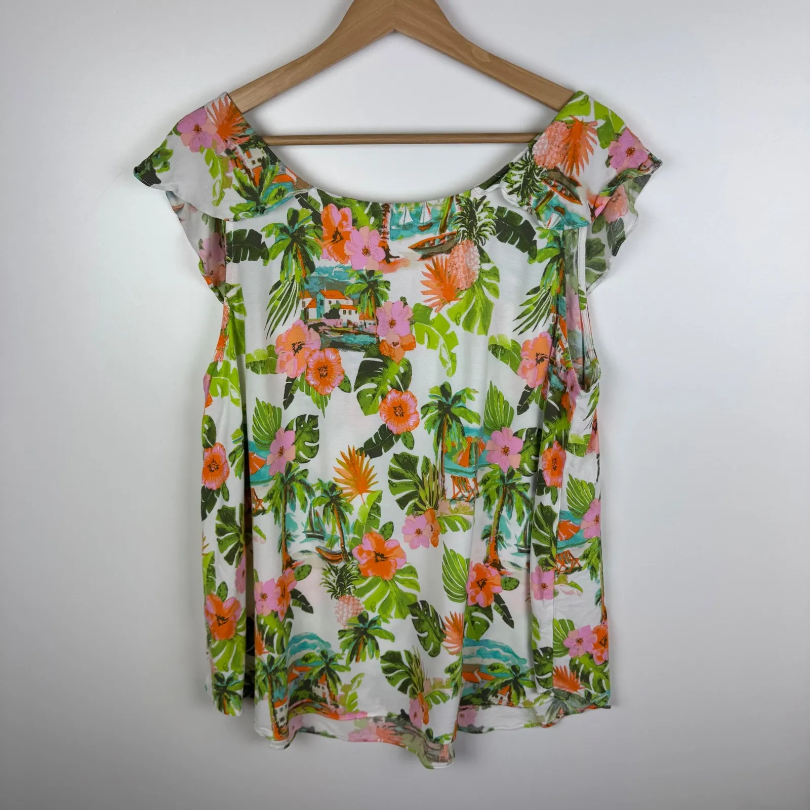 Cato Tropical Floral Tie Front Flutter Sleeve Top Sz 18/20W Resort Beachy Summer - Image 4