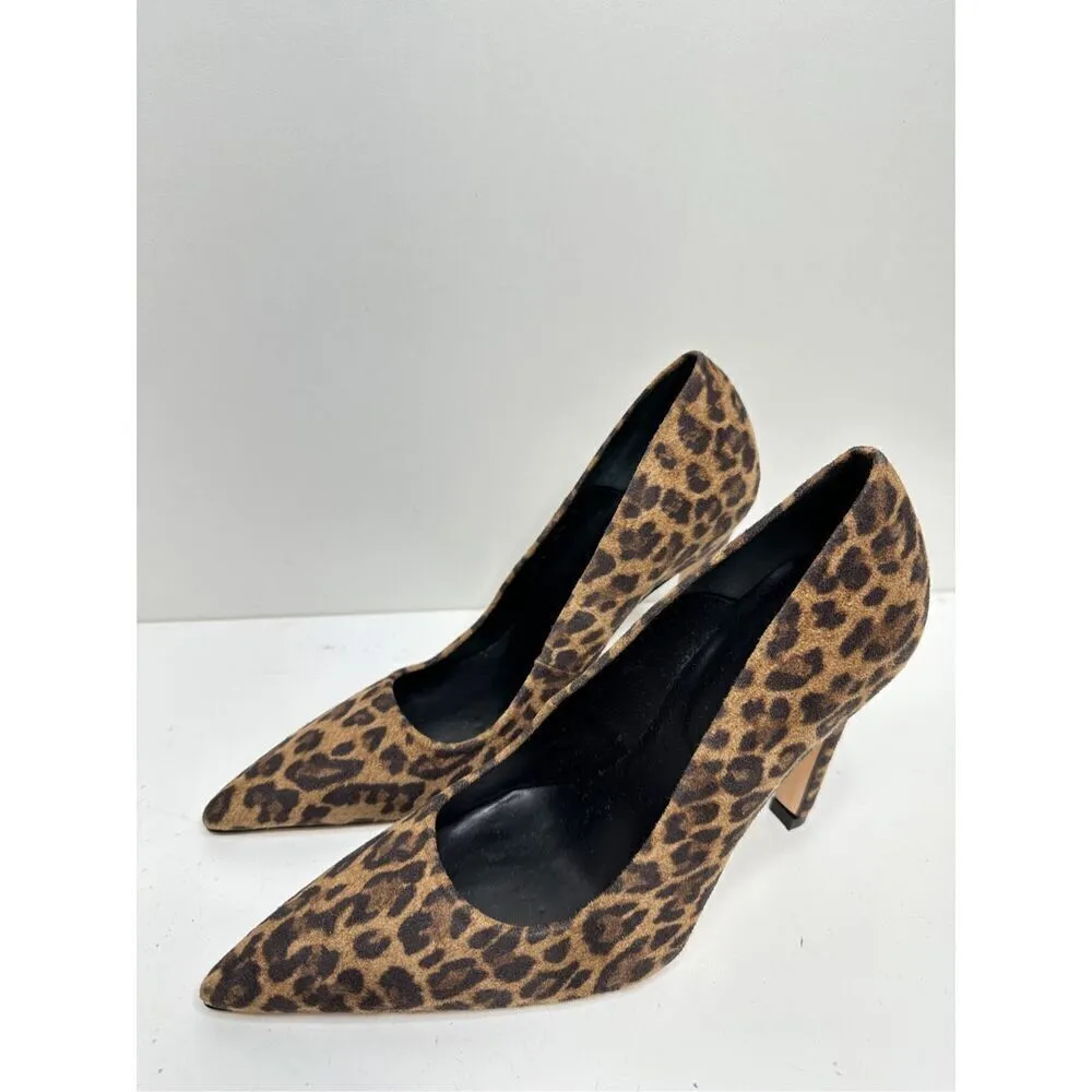 Good American Pumps Size 5.5E Leather Pointed Toe Leopard Print Slip On Heels - Image 2