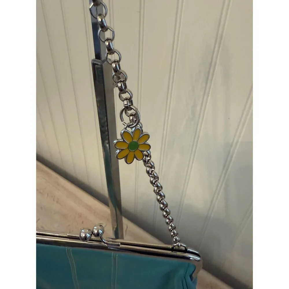 Elliot Lucca LeatherTeal Clutch Purse Handbag Kiss Lock Chain Charms - Image 2