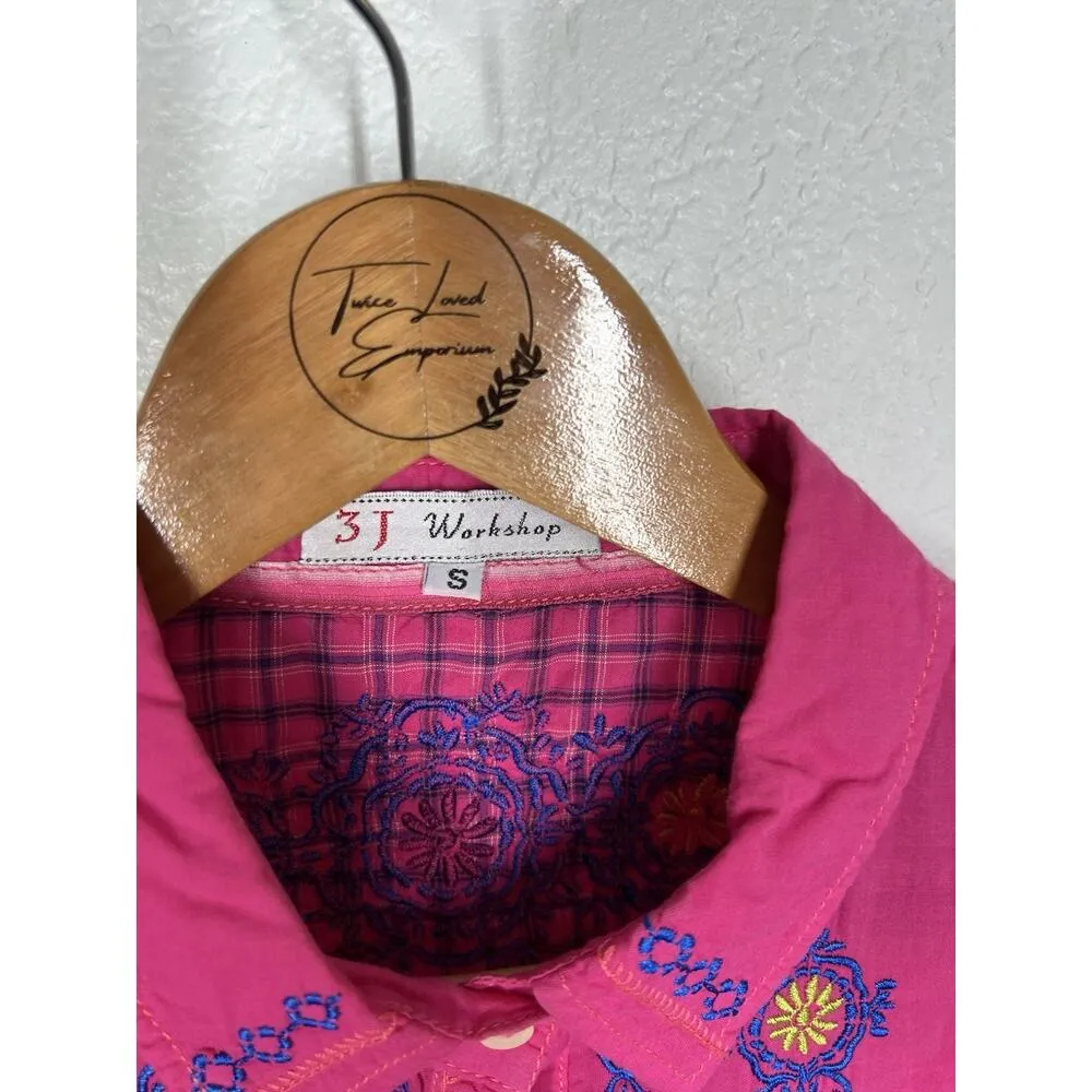 Johnny Was 3J Workshop Embroidered Button Front Shirt Small Pink - Image 2