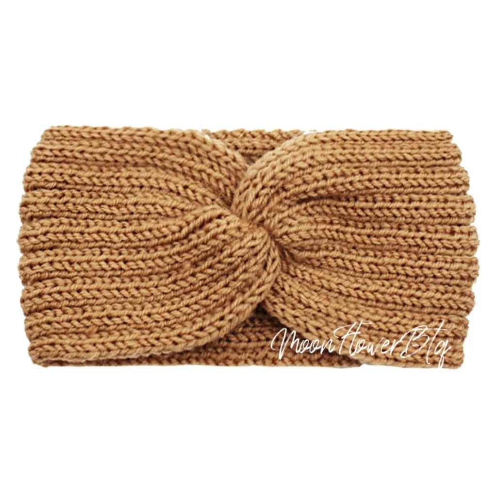 Camel Tan Vegan Knit Twist Headband Ear Warmer - Image 2