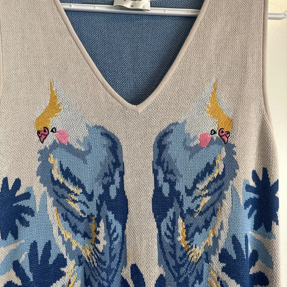 Lyn Around Women’s Cotton Blue and Gray Knit Parrot Midi Dress Size Medium - Image 4