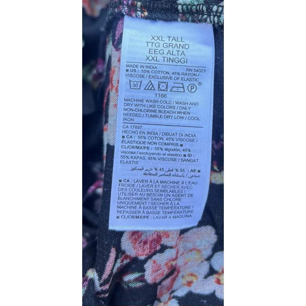 Old Navy Smocked Peplum Hem Top Womens Size XXL Black Floral V-Neck Long Sleeve - Image 6