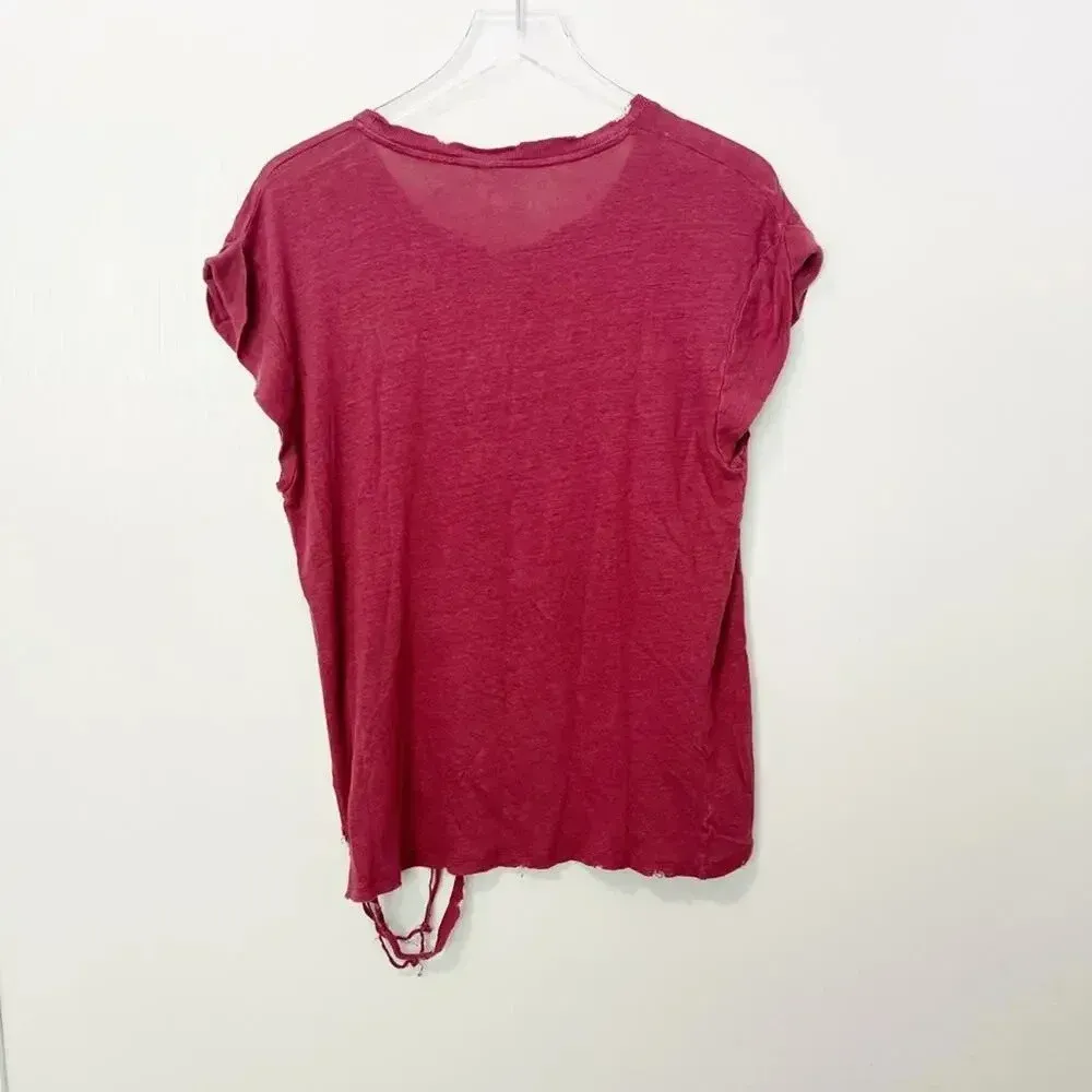 IRO Scoop Neck Distressed Linen Tee in‎ brick - Image 2
