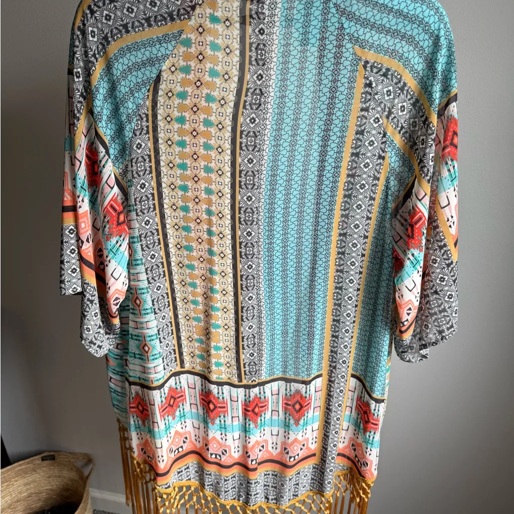 Flying Tomato Coral and Aqua Patterned Kimono - Image 6