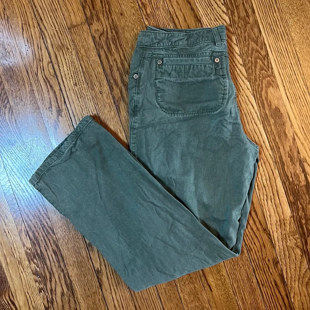 Woolrich Bamboo Olive Green Jean Pant Casual Stretch Cropped Ankle high rise - Image 4