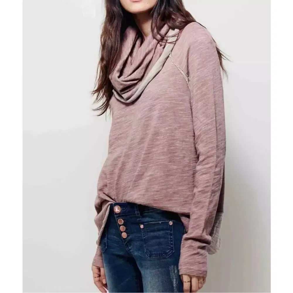 FREE PEOPLE BEACH HEATHER ROSE LONG SLEEVE COCOON COWL NECK PULLOVER Sz ONE SIZE - Image 2