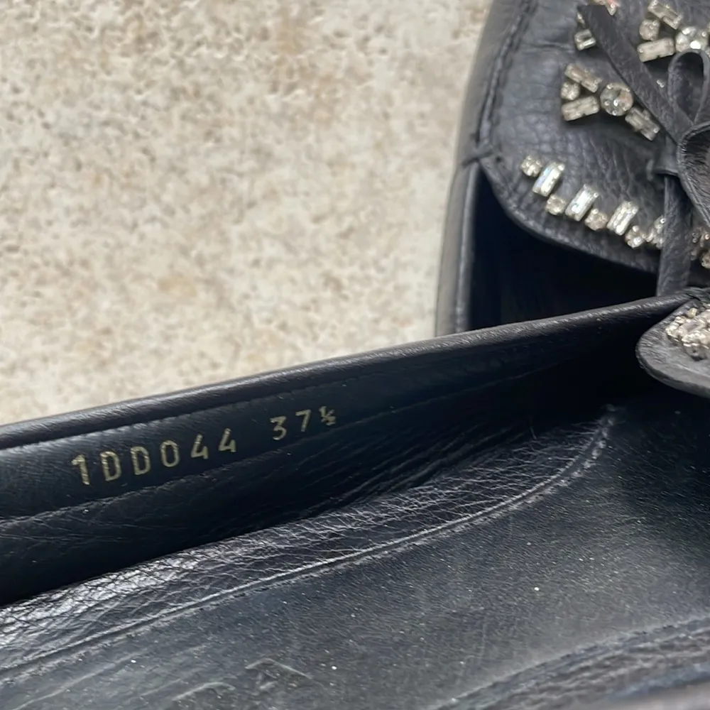 Prada  Black Crystal Embellished Leather Loafers - Image 9