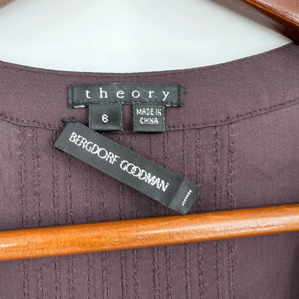 Theory brown cap sleeve silk tie waist pullover dress Bergdorf Goodman size 6 - Image 8