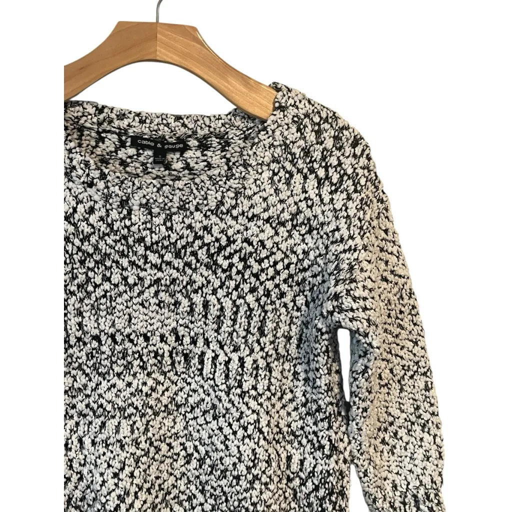 Cable & Gauge Sweater Womens S White Black Chunky Knit Round Neck Long Sleeve - Image 3