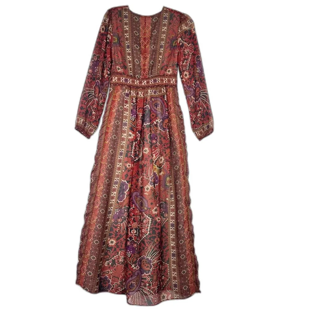 Ranna Gill Ceret Maxi Dress Size 2 Boho Floral Paisley Western - Image 4