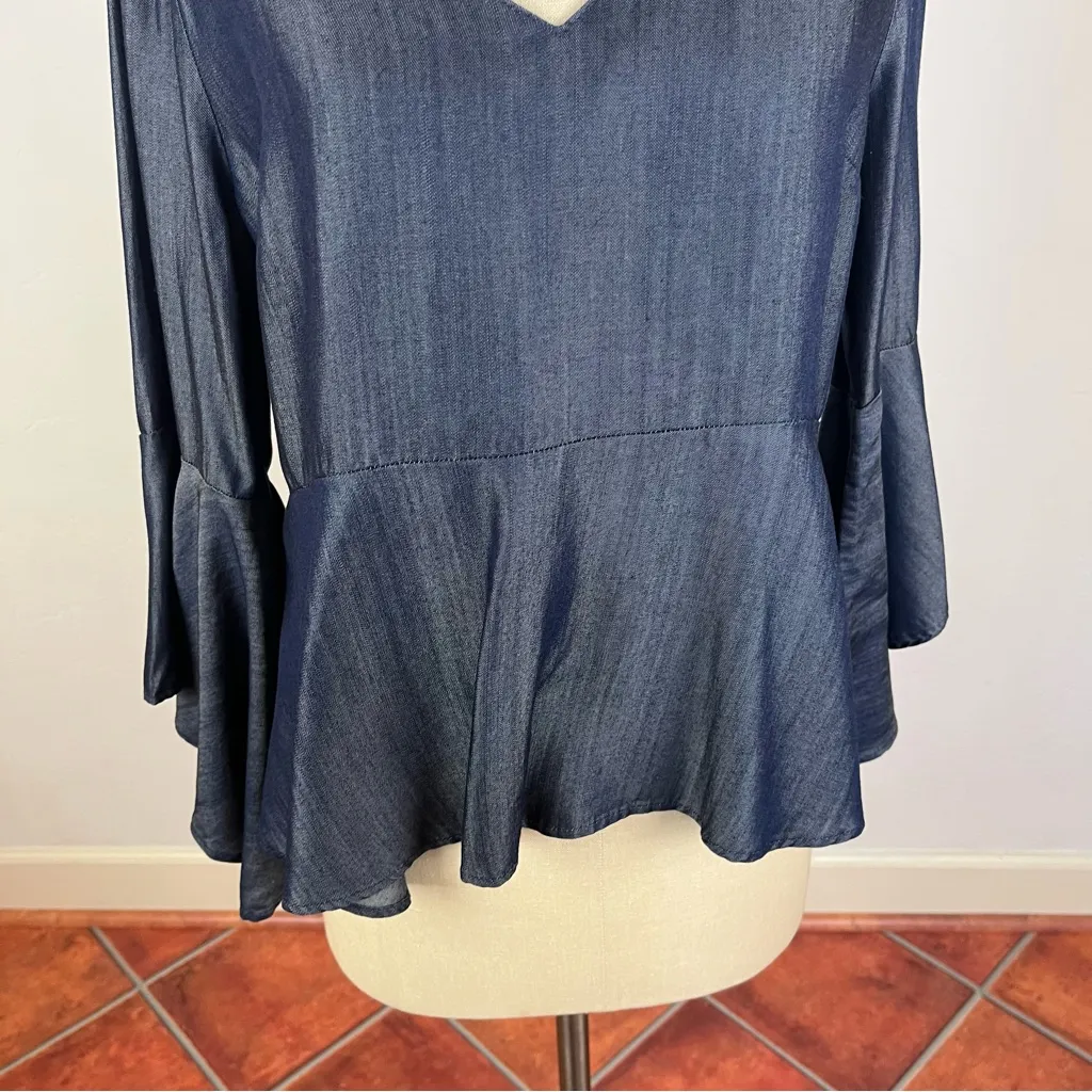 White House Black Market Denim Bell Sleeve Top - Image 5