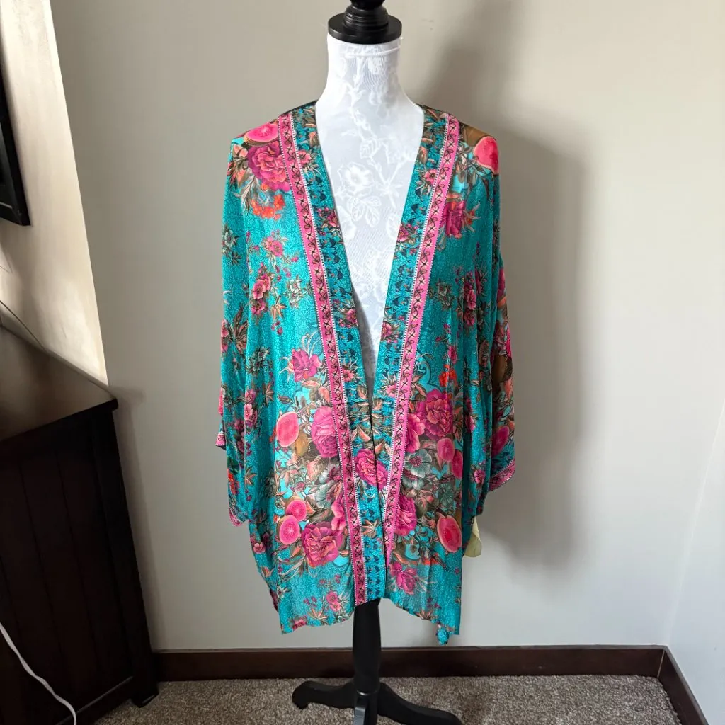 Aratta Silent Journey Floral Print Kimono Kaftan Womens Colorful One Size Blue Size undefined - Image 2