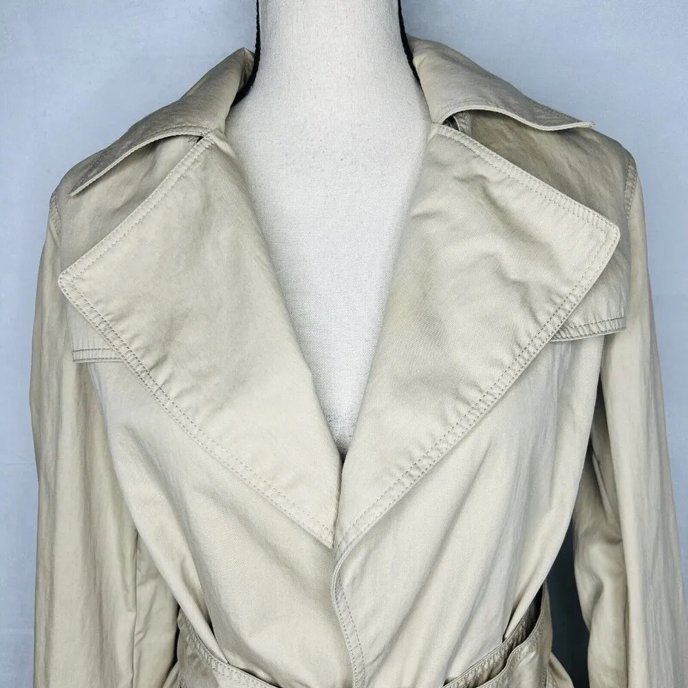 Massimo Dutti Sz S Mid-Length Equestrian Open-Front Tan Belted Trench Coat - Image 2